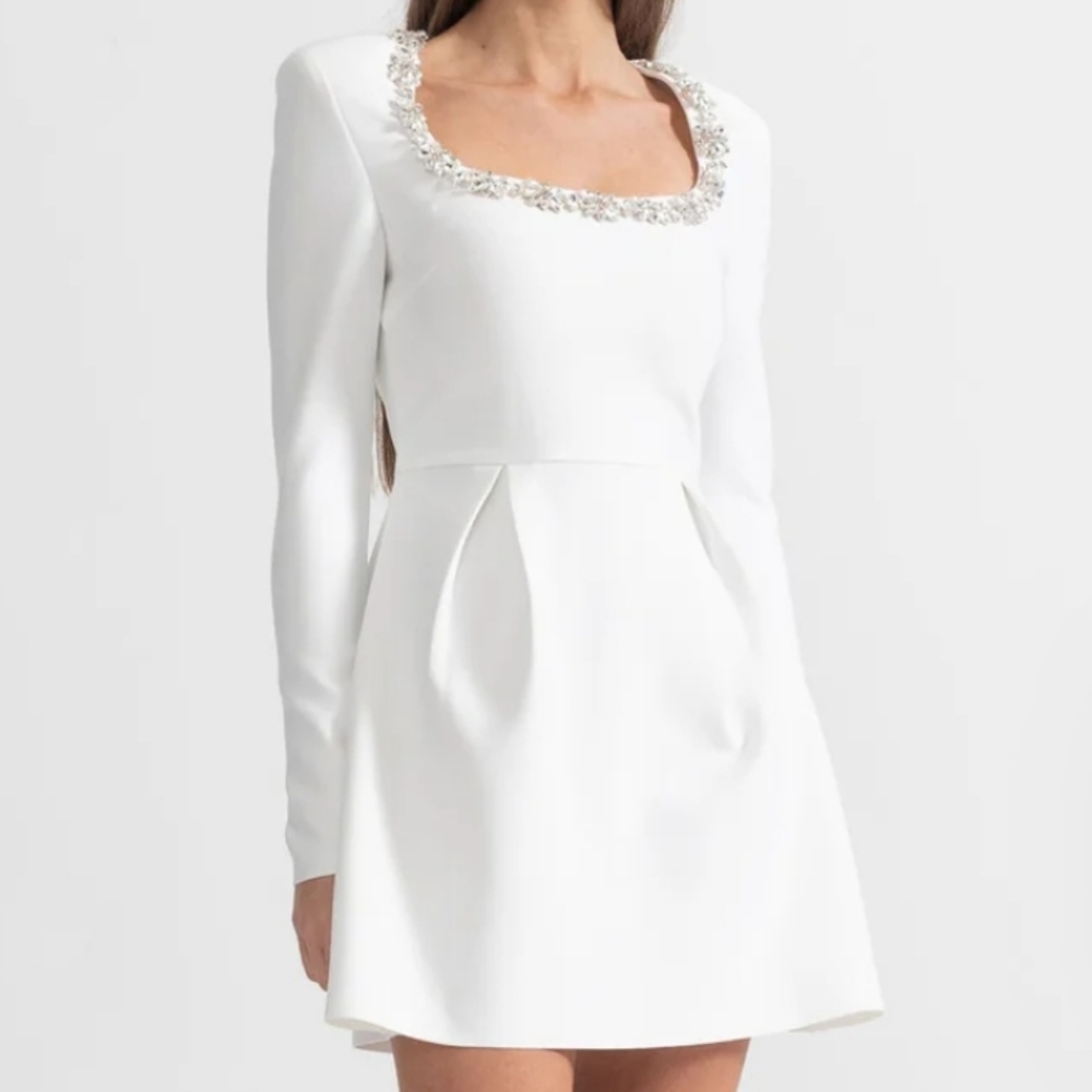 Elegant White Dress with Embellished Neckline